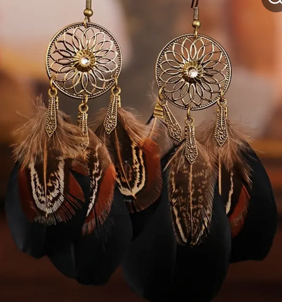 feathered earrings