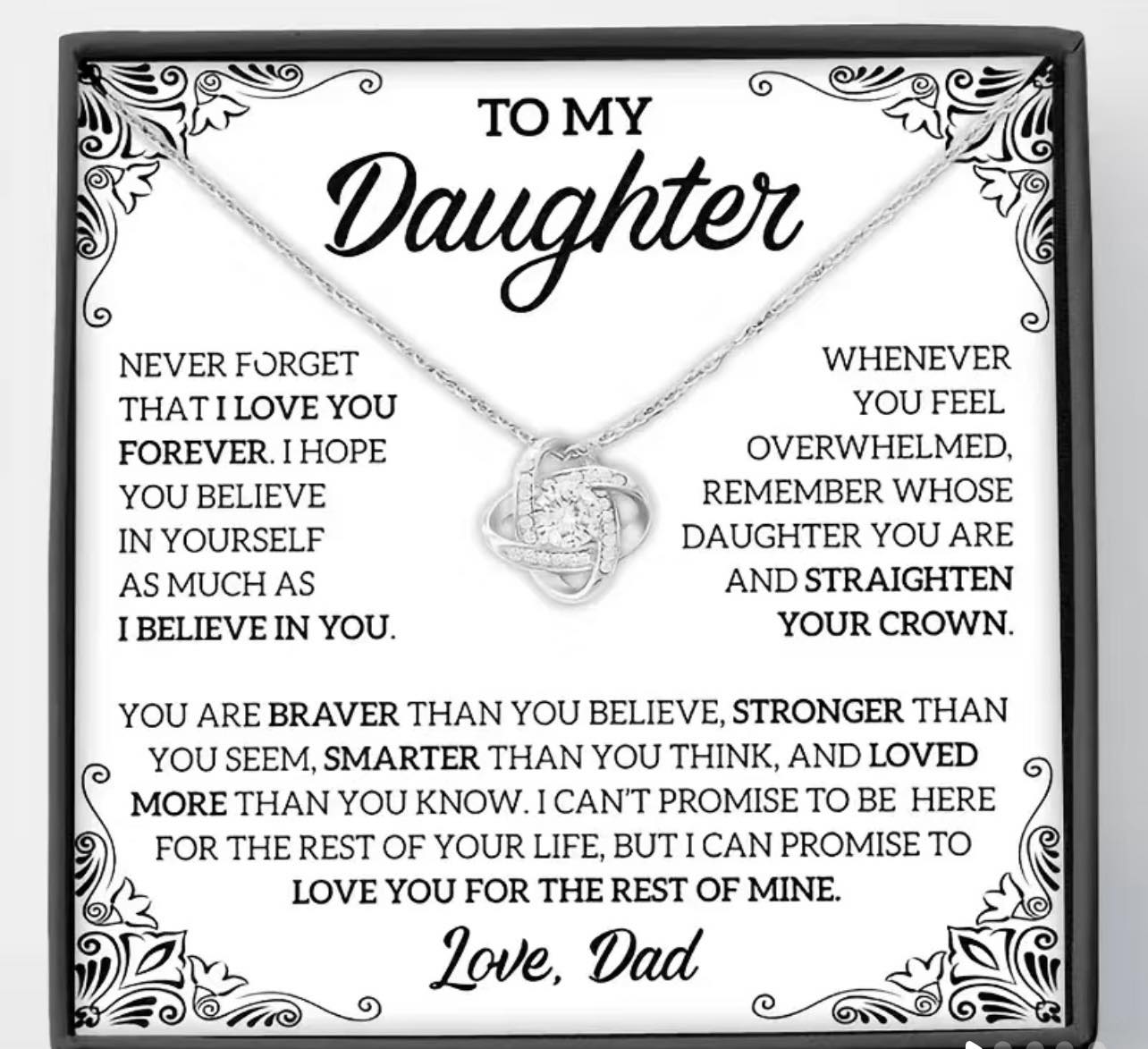 To daughter from dad necklace gift set.