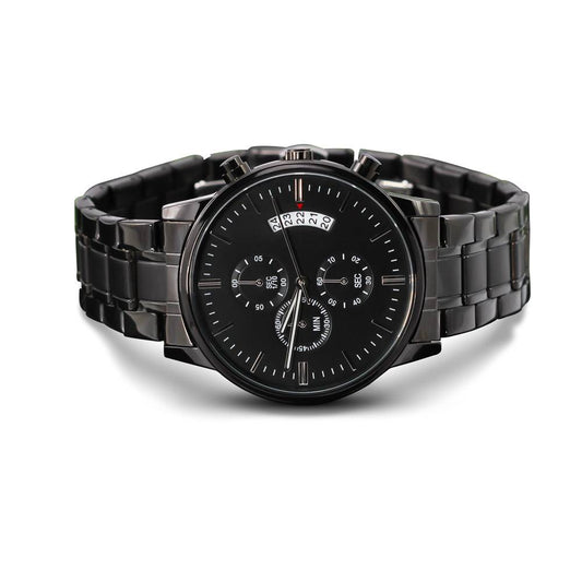 Buyer customizable engraved black chronograph watch