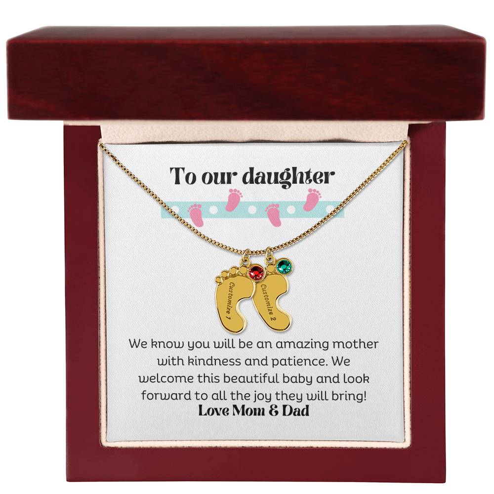 To our daughter engraved baby feet necklace